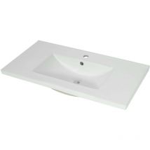 Lavabo HHG-235, lavamanos mueble lavabo baño, cerámica angular blanco, 92cm 30mm borde