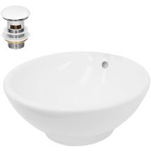 Lavabo da Appoggio in Ceramica Bianco 420 x 170 mm con Set di Scarico in Ceramica e Acciaio Inox per Lavandino Senza Troppopieno Sanitari da Bagno