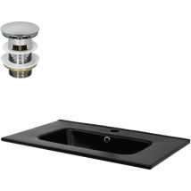 Ml-design - Lavabo in Ceramica Nera Opaca 71 x 18 x 47 cm Lavandino da Incasso Rettangolare con Set di Scarico Cromato Valvola Piletta Pop-up