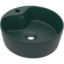 Lavabo lujo con rebosadero cerámica verde oscuro mate 36x13 cm Vidaxl