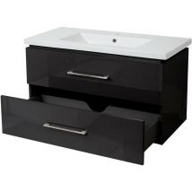 Lavabo Premium + meuble sous-lavabo HHG 244, lavabo, brillant 90cm, noir