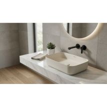 Tacoshop - Lavabo rettangolare da appoggio senza troppo pieno in ceramica senza foro rubinetto - Avorio Opaco