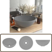 Lavabo rond de luxe de salle Gris clair mat 32,5x14cm Céramique - Lave-mains Rond - Lavabo Céramique - Lavabo Salle De Bain - Lavabo Compact - Lavabo