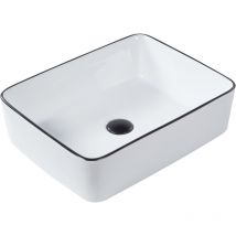 Beliani - Lavabo sobre encimera baño clásico cerámica brillante blanco con borde negro rectangular 49 x 38 cm Xert