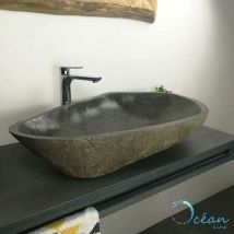 Ocean Line - Lavabo sobre encimera - Piedra Rivière - 75 cm - galéo xl
