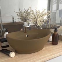 Bonnevie - Lavabo sobre - Lavamano lujoso con rebosadero cerámica crema mate 58,5x39 cm BHF59067