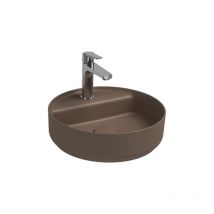 Lavabo tondo da appoggio senza troppo pieno in ceramica con foro rubinetto - Tortora Opaco