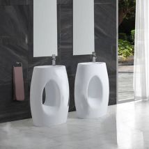 Rue Du Bain - Lavabo Totem Ovale - Solid surface Blanc mat - 48x85 cm - Wake