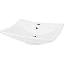 Vasque à Poser Lavabo Salle de Bain - Trapézoïdal - 605 x 460 x 165 mm - en Céramique - Blanc - Lave Main Évier Bassin Toilette - avec Trop-Plein et