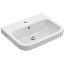 Lavabi sospesi, 650 x 470 mm, Rettangolare, per rubinetteria a 3 fori, foro centrale per rubinetteria, con troppopieno, Porcellana sanitaria