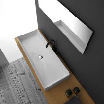 GSG - Lavabo d'Appoggio 50x40xh14 cm Rettangolare - Mod. zenith - Design Moderno - Ceramica Bianco - Bordo Sottile