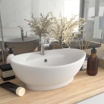 Bonnevie - Lavandino Bagno, Lavabo d'Appoggio, Lavabo Bagno con Design Moderno con Troppopieno Ovale Bianco Opaco 58,5x39cm Ceramica HWQ69573