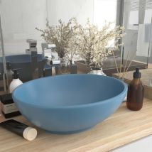 Lavabo da appoggio - Lavandino Bagno Vasca Lavatoio Lusso Ovale Azzurro Opaco 40x33 cm in Ceramica KWI7830 Bonnevie Blu