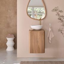 Berah Getah – Lave main suspendu en teck massif 40 cm – Largeur : 40 cm, Hauteur : 56 cm, Profondeur : 40 cm – Salle de bain et WC
