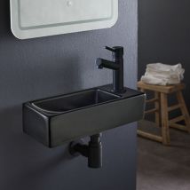 Godart - Lave-mains gain de place noir mat à suspendre 37 x 15 cm - robinet à droite - Longine