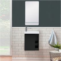 Mob-in - Ensemble meuble lave-mains noir vasque blanche hampton avec miroir