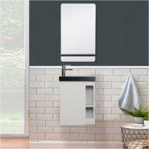 Mob-in - Meuble lave-mains hampton Blanc avec vasque noire + miroir