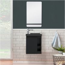Ensemble meuble lave-mains noir vasque noire HAMPTON avec miroir