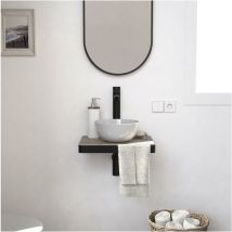 Meuble lave-mains plan fin porte-serviettes face + vasque blanche + robinet + miroir