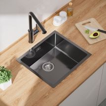 Lavelli da cucina Lavelli da cucina in acciaio inossidabile a vasca singola, lavelli sottotop, 50 44 cm, Nero antracite - Cecipa