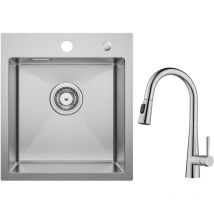 Lavello Cucina 1 Vasca Spazzolato 40×45 cm Lavello Acciaio Inox 304 Incasso + Miscelatore Cucina con Doccetta Estraibile, 3 Modalità Uscita Acqua,