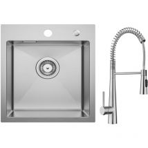 Lavello Cucina 1 Vasca Spazzolato 40×45 cm Lavello Acciaio Inox 304 Incasso + Miscelatore da Cucina a Molla con 3 Tipi di Spruzzo, Spazzolato