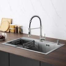 Lonheo - Lavello cucina in acciaio inox da incasso 68 x 45 cm per mobile base da 80 cm + rubinetto cucina estraibile ad alta pressione con molla a
