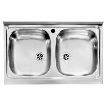 Lavello Inox Da Incasso A Due Vasche 80x50 Con Piletta - Mabel