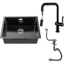 Auralum - Lavello da Cucina 1 Vasca 55 x 44 cm Lavello Incasso in acciaio Inox con Rubinetto da Cucina Estraibile Girevole a 360 Miscelatore