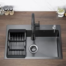 Lonheo - Lavello da Cucina 1 Vasca 68x45cm Lavello Incasso Vasca Singola in Acciaio Inox con Erogatore di Sapone e Cestello regolabile Troppopieno e