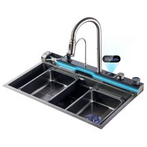 Esip - Lavello da cucina, con display a led della temperatura, Lavello da cucina multifunzionale in acciaio inox 304 a cascata, set Completo Di