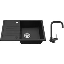 Cecipa - Lavello Da Cucina Con Gocciolatoio Nero 65 X 45 Cm Lavello Da Incasso Due Direzioni Di Installazione + Rubinetto Da Cucina Pieghevole 