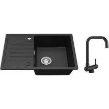 Lavello da cucina con gocciolatoio nero 65 x 45 cm lavello da incasso due direzioni di installazione + rubinetto da cucina pieghevole miscelatore