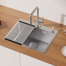 Auralum - Lavello da Cucina in Acciaio Inossidabile 58 x 45 cm Lavandino Cucina 1 Vasca con Dispenser sapone 300ml, Cestello scolapasta pieghevole,