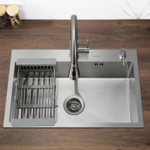 Lonheo - Lavello da Cucina in Acciaio Inossidabile 68 x 45 cm Lavandino Cucina 1 Vasca con Dispenser sapone, Cestello di drenaggio regolabile, sifone