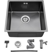 Auralum - Lavello da cucina in acciaio inox 44 x 44 cm lavello da cucina, per armadi da 45 cm, a filo, sottopiano o da incasso, nano nero grigio