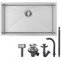 Lonheo - Lavello da Cucina Vasca Singola in Acciaio Inox, 74x44cm Lavandino Cucina Incasso con Sifone set, Da appoggio o filotop, Senza Piombo,