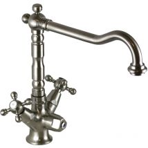 Three-way double lever kitchen sink tap in antique nickel colour Porta&Bini Old Fashion 62072NA Nickel Ancien