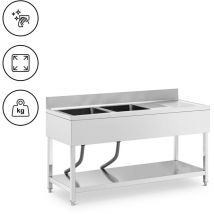 Royal Catering - Lavello per cucina professionale - 2 vasche - Acciaio inox - 160 x 60 x 97 cm -