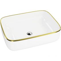 Lavita - Aufsatzwaschtisch Galera Gold Line Aufsatzwaschbecken Rechteckig Waschbecken Ohne Überlauf und Hahnloch Aus hochwertigem Porzellan