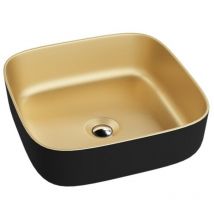 Lavita - Aufsatzwaschtisch Galera Mini Gold/Black Aufsatzwaschbecken Quadrat Waschbecken ohne Überlauf und Hahnloch Aus hochwertigem Porzellan