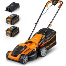 CLMF2434G Tondeuse à Gazon sans Fil 24V Max 2x4.0Ah Batterie, 34cm, Jusqu'à 300m² Paillage 32L, Hauteur de Coupe à 6 Niveaux 20-70mm 2 Ans de