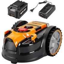 LawnMaster VBRM16 OcuMow Tondeuse Robot de Jardin Pose et TOND pour 100m² Coupe 20-60 mm avec Batterie Lithium-ION MX 24V 4.0Ah et Chargeur Rapide