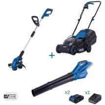 Scheppach - Lawnmower + trimmer + blower + 2 batteries and ixes battery charger