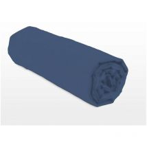 Drap housse uni coton 57 fils bleu 180x200 cm bonnet 25 cm
