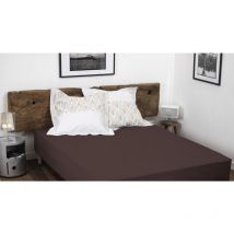 Drap housse uni coton 57 fils chocolat 160x200 cm bonnet 30 cm