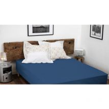 Drap housse uni coton 57 fils bleu 180x200 cm bonnet 30 cm
