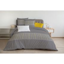 Parure de couette 3 pieces coton 57 fils gris 240x260 cm - nat