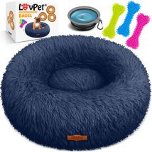 LOVPET Lit pour chien Coussin pour chien Lit pour chat Bagel Lavable Ecuelle + 3x os à mâcher inclus Canapé pour chien Coussin moelleux Rond en