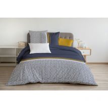 Parure de couette 3 pieces coton 57 fils bleu 240 x 260 cm - le tilt